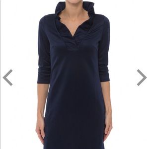 Gretchen Scott ruffle neck black dress